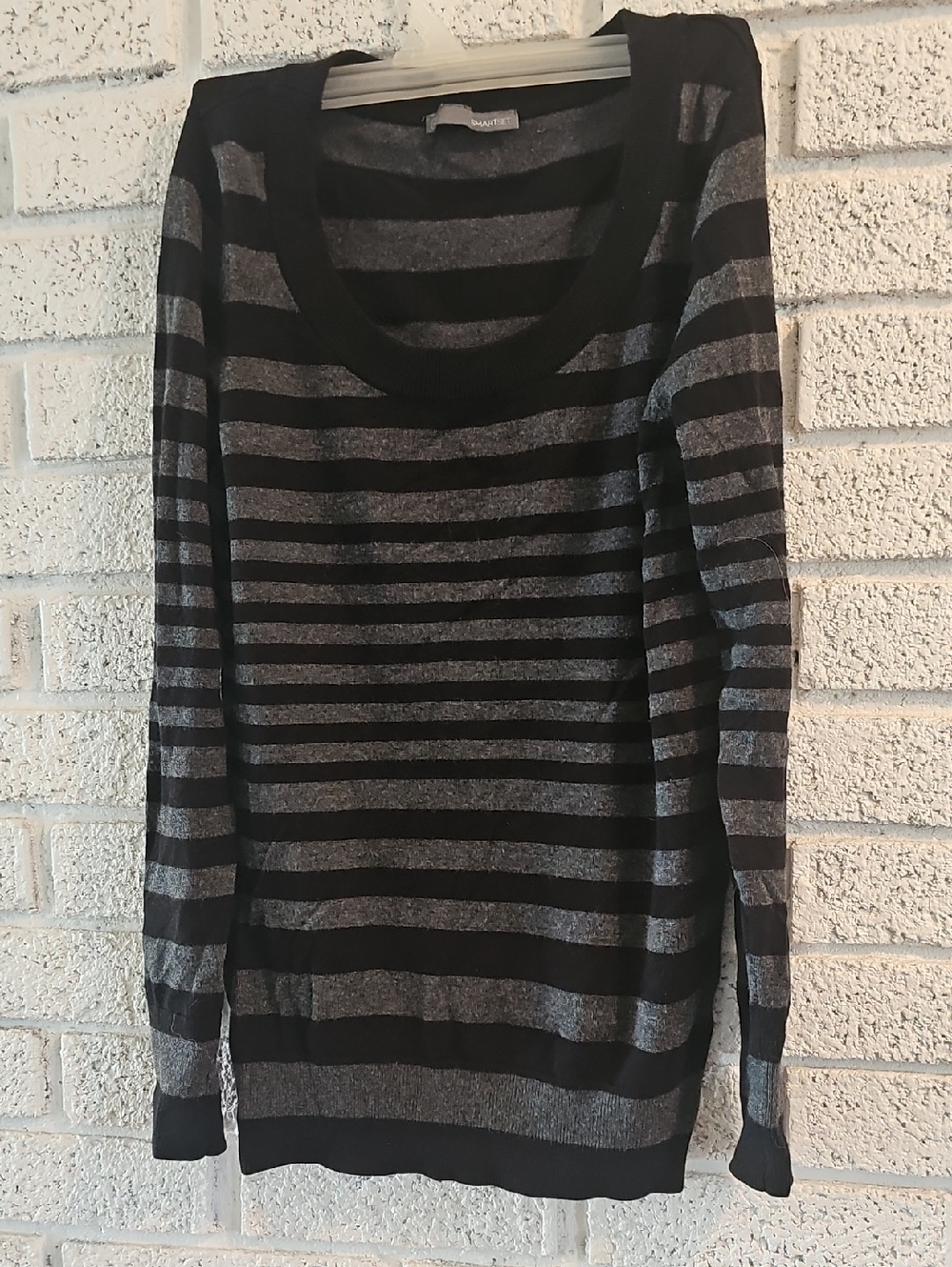 Smart Set Black and Gray Striped Scoop Neck Sweater
